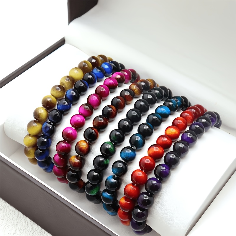 7pcs Tiger's Eye Texture Handmade Beaded Bracelets, Unisex